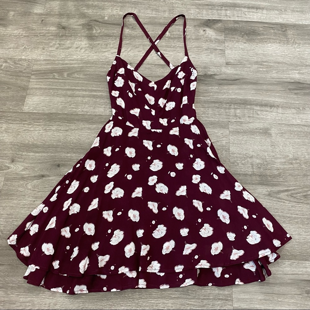 Empyre Zumiez Floral Maroon Skater Dress Size XS